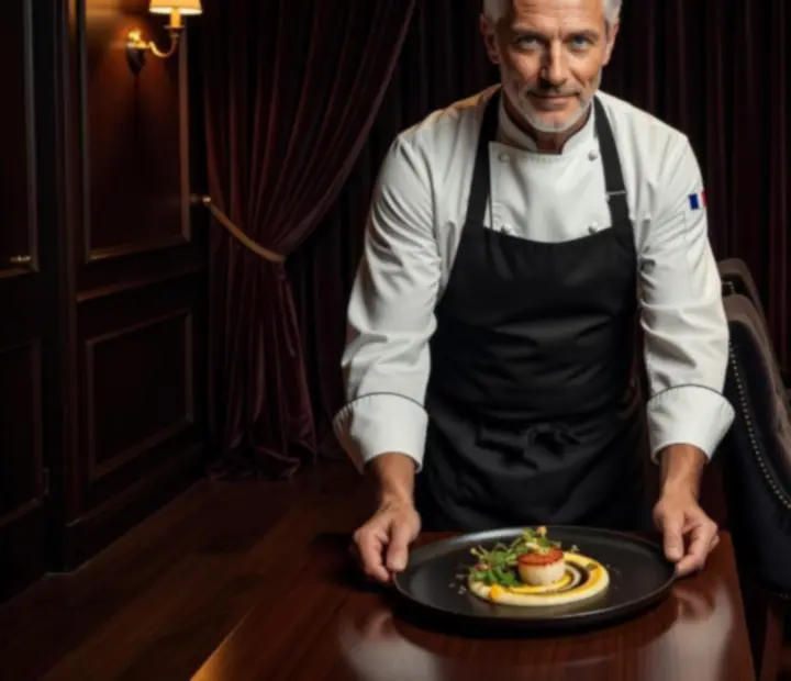 Chef préparant un plat pour une soirée événementielle avec accords sur mesure