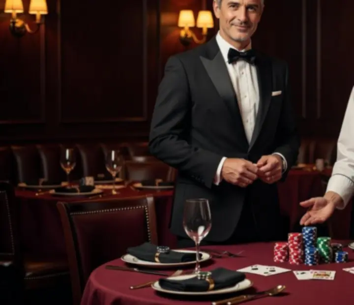 Hôtes et maîtres de maison préparant une soirée poker autour d'une table dressée