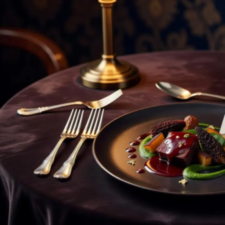 Plat signature inspiré des vins de Bourgogne, servi sur une assiette sombre