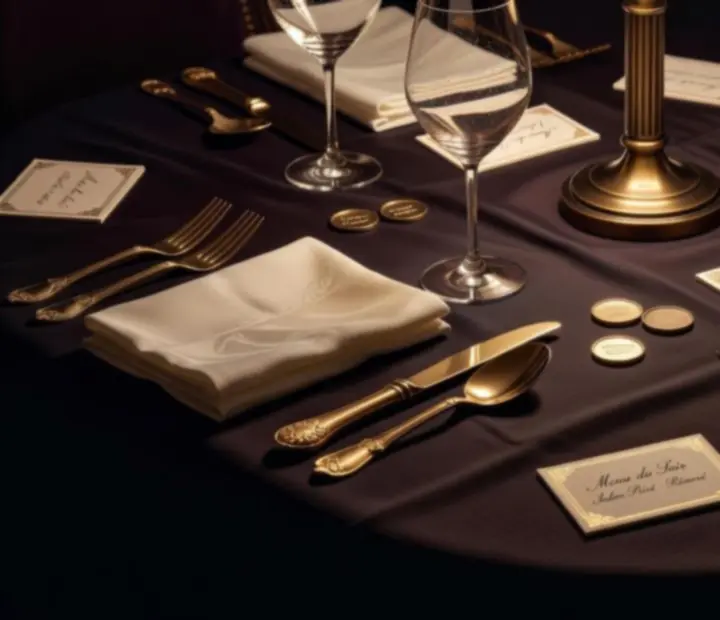 Table dressée avec assiettes délicates, verres en cristal et serviettes ivoire chez Sortieguide FR.